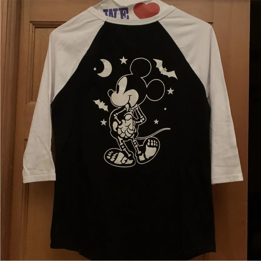 Halloween 3/4 Sleeve Skeleton Mickey Mouse Baseball Tee Size Large - Picture 2 of 3